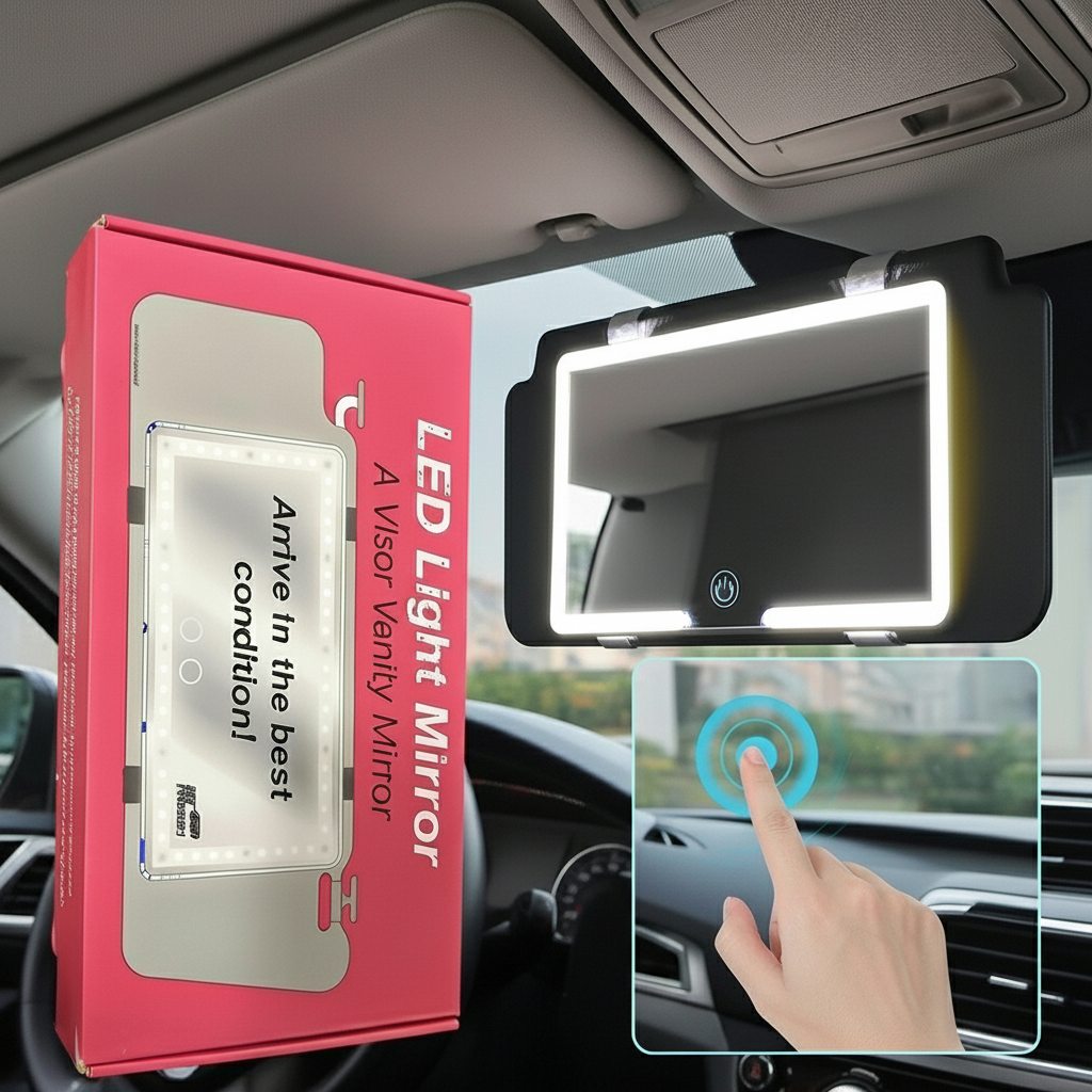 مرآة الزينة المضيئة LED لحاجب شمس السيارة